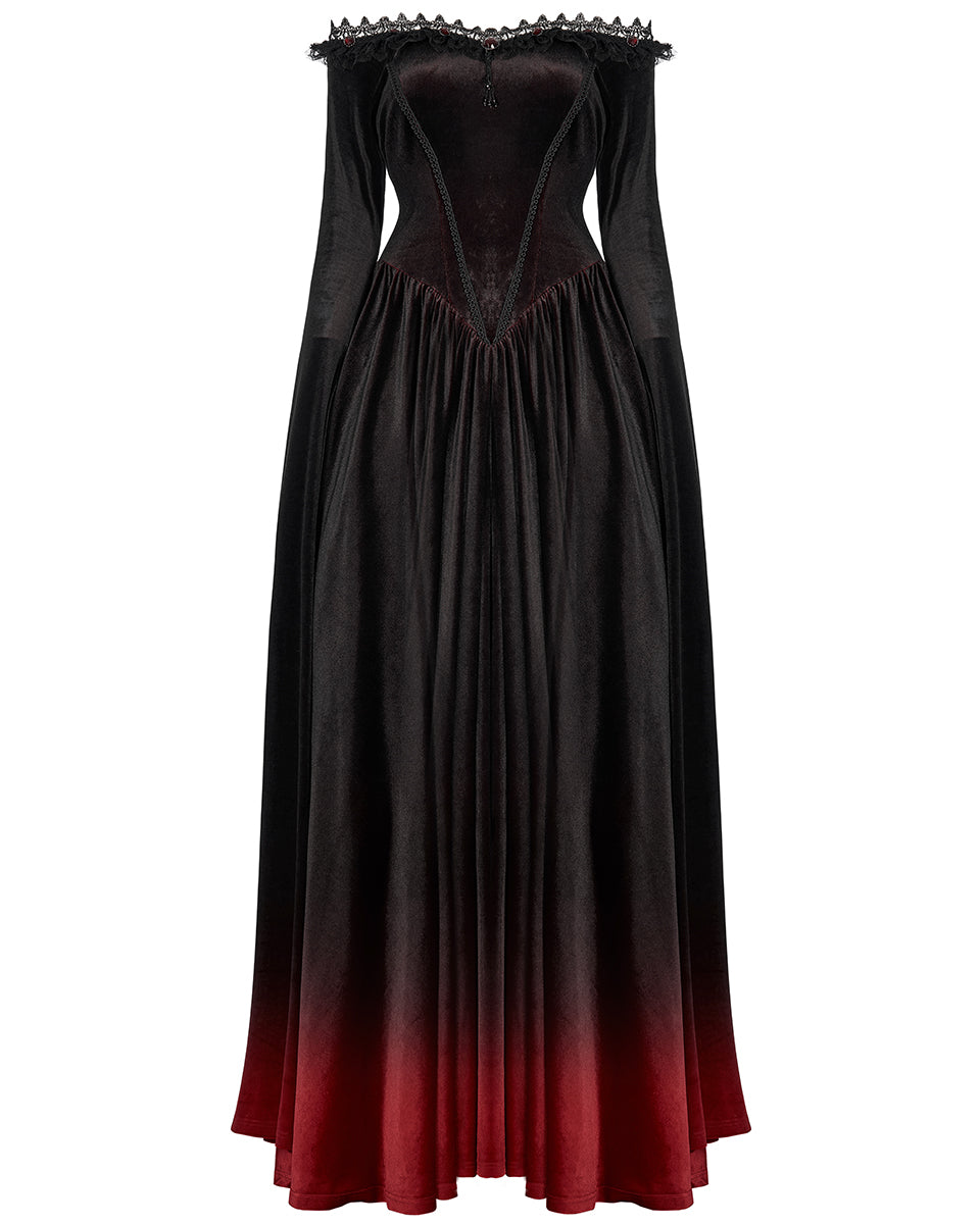 WQ-599 Womens Gothic Gradient Velvet Wedding Dress - Black & Red