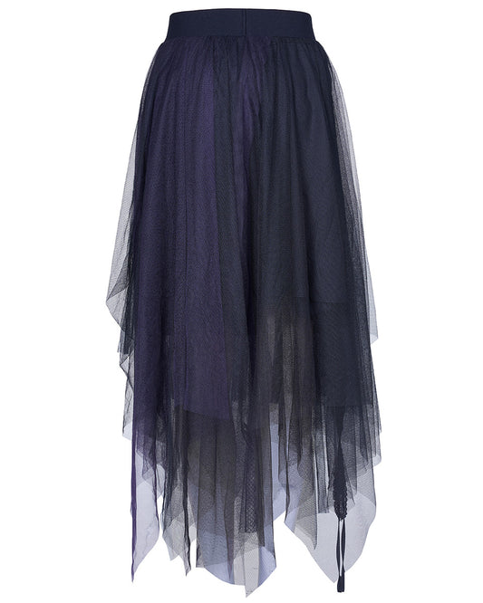 OPQ930 Daily Life Layered Mesh Electropunk Asymmetric Skirt - Black & Purple