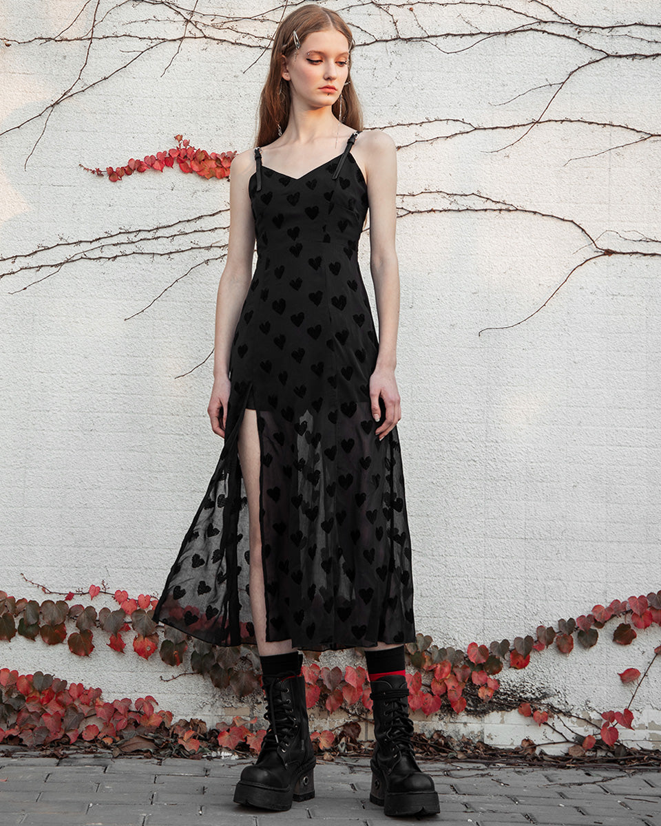 OPQ-1012 Daily Life Stolen Hearts Chiffon Gothic Maxi Dress