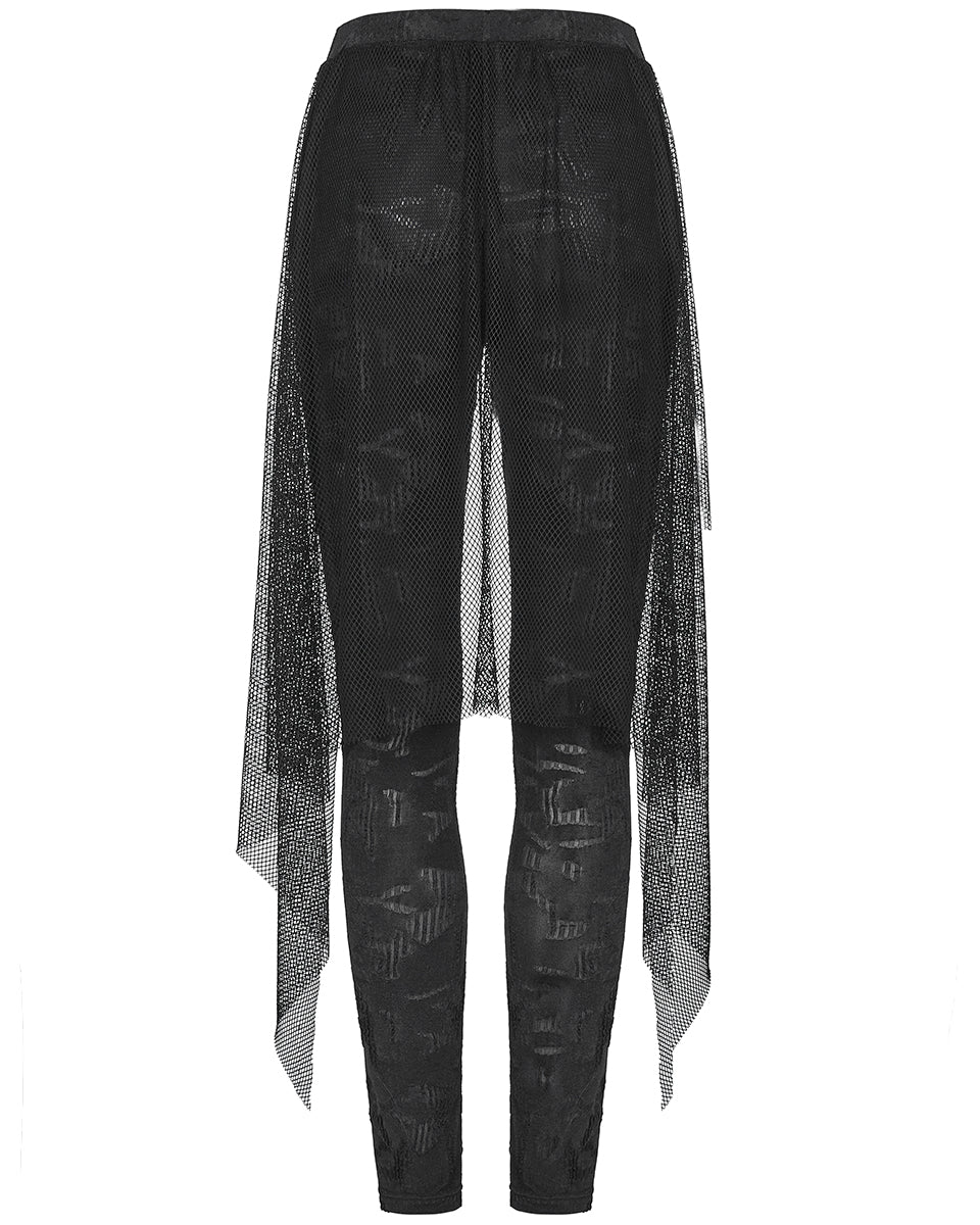 WK-424 Womens Apocalyptic Gothic Half-Skirt Leggings - Black