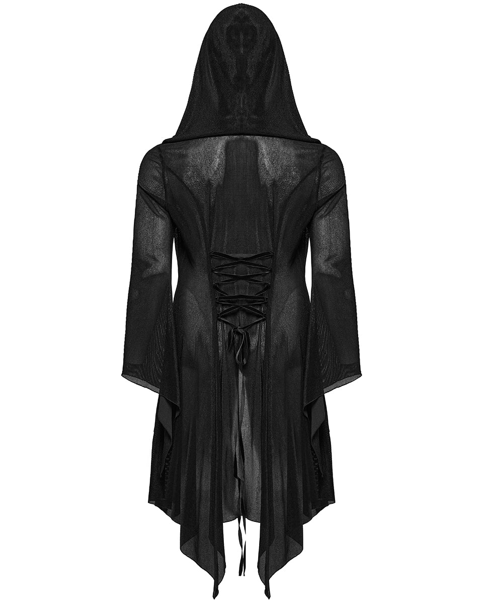 DY-1627XCF Plus Size Womens Gothic Witch Layered Mesh Hooded Cardigan