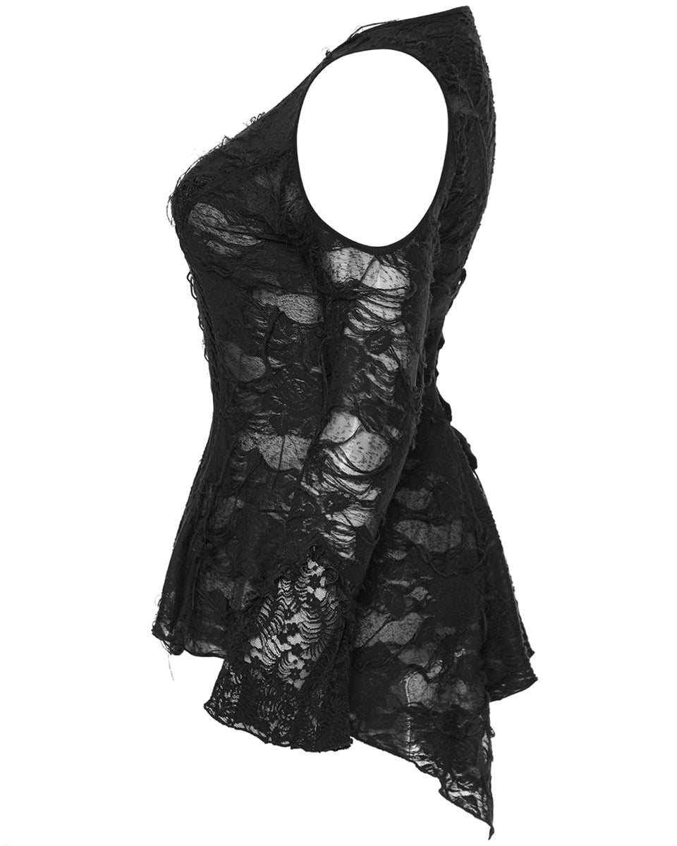 PR-DT-796TCF-BKF Plus Size Womens Apocalyptic Gothic Lace-Up Tunic Top