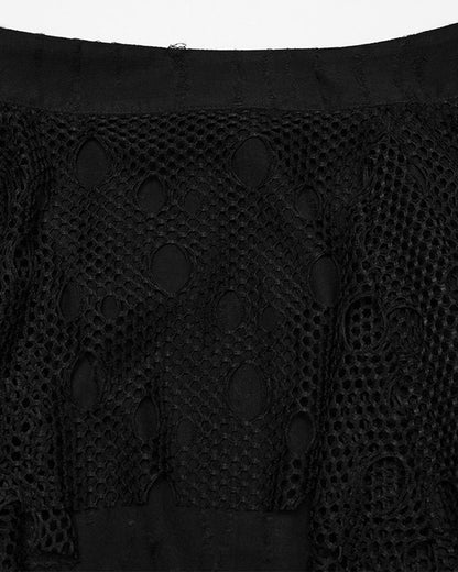 OQ-787BQF Daily Life Apocalyptic Gothic Broken Knit & Mesh Fishtail Maxi Skirt