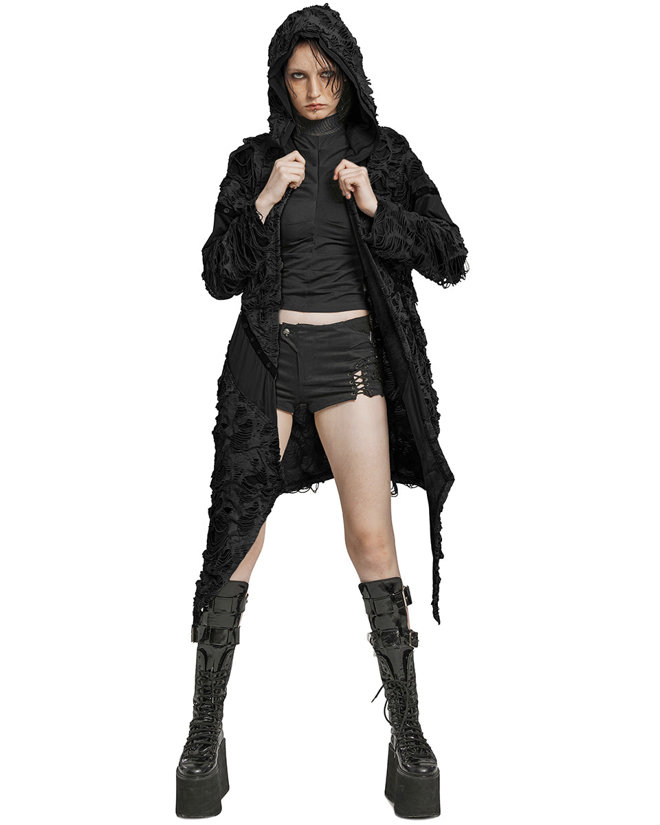 WY-1586ZCF Womens Apocalyptic Wasteland Punk Shredded Cloak Hoodie