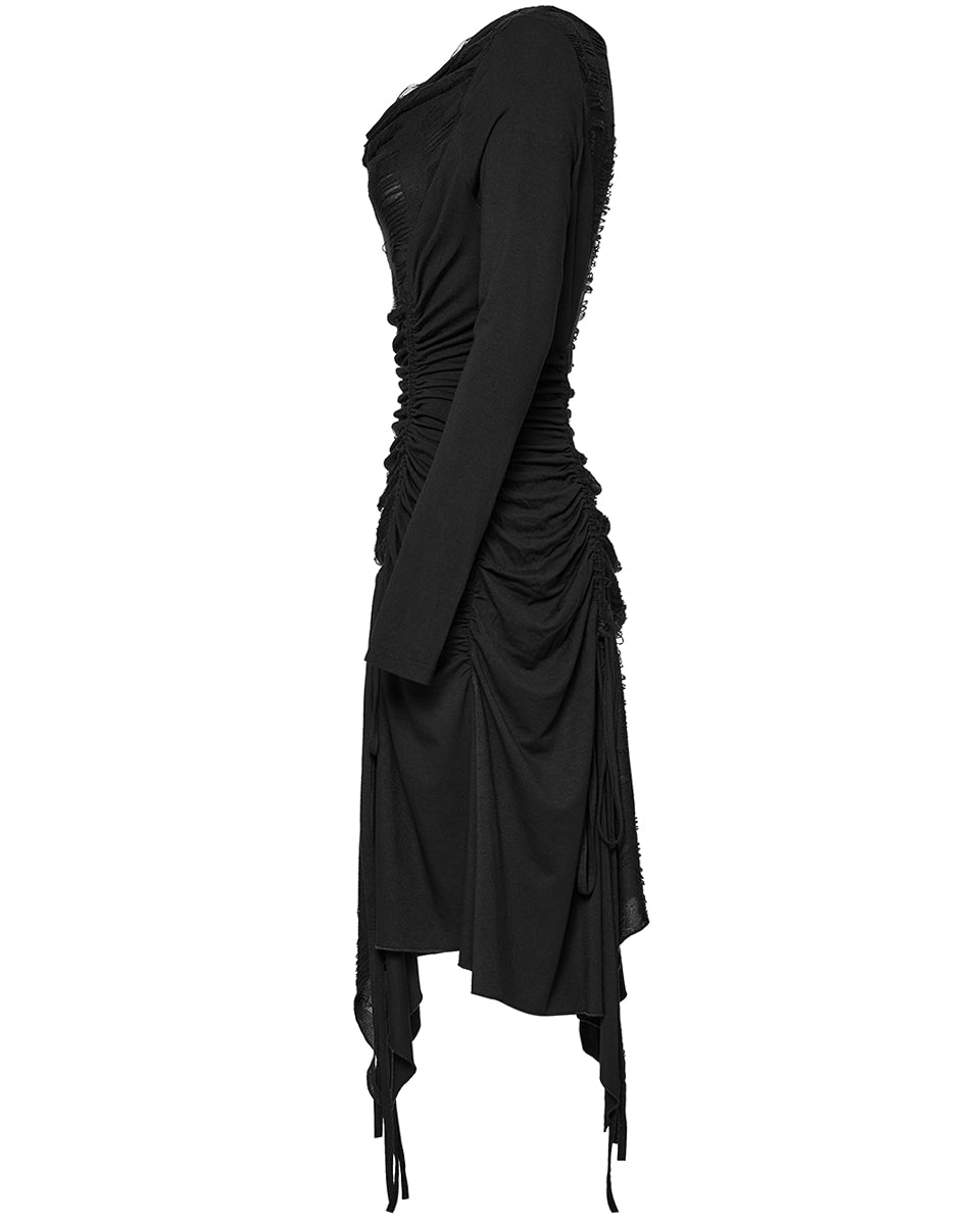 OQ-794LQF Daily Life Apocalyptic Gothic Broken Knit Ruching Dress