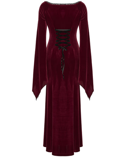 PR-DQ-641LQF-RDF Classic Gothic Off Shoulder Maxi Dress - Extended Size Range - Red Velvet