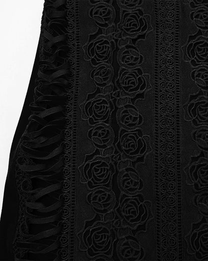 WQ-876BQF Womens Baroque Gothic Rose Embroidered Velvet Fishtail Skirt - Black