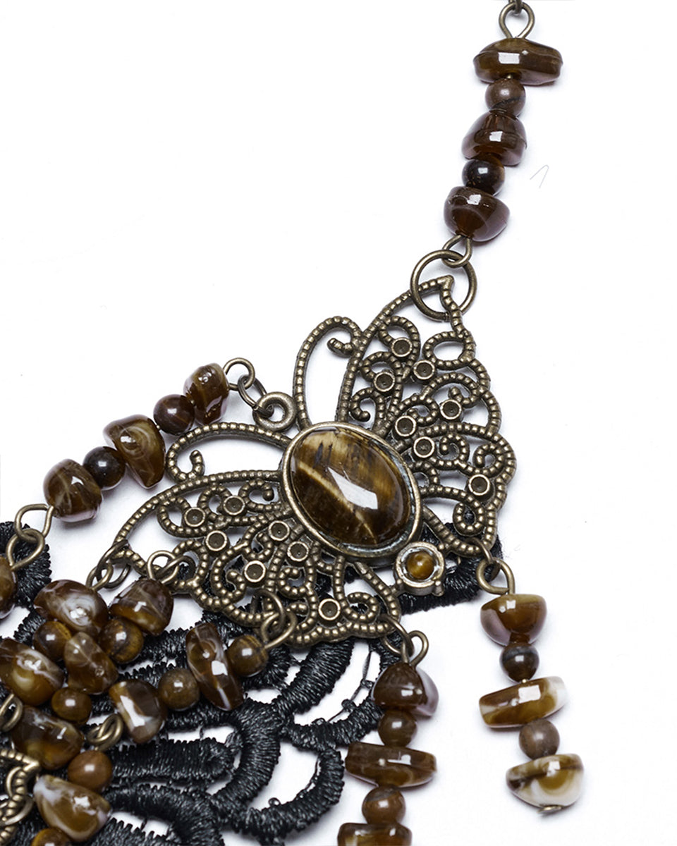 WS-778LHF-COF Womens Steampunk Butterfly Choker Necklace - Black & Brown