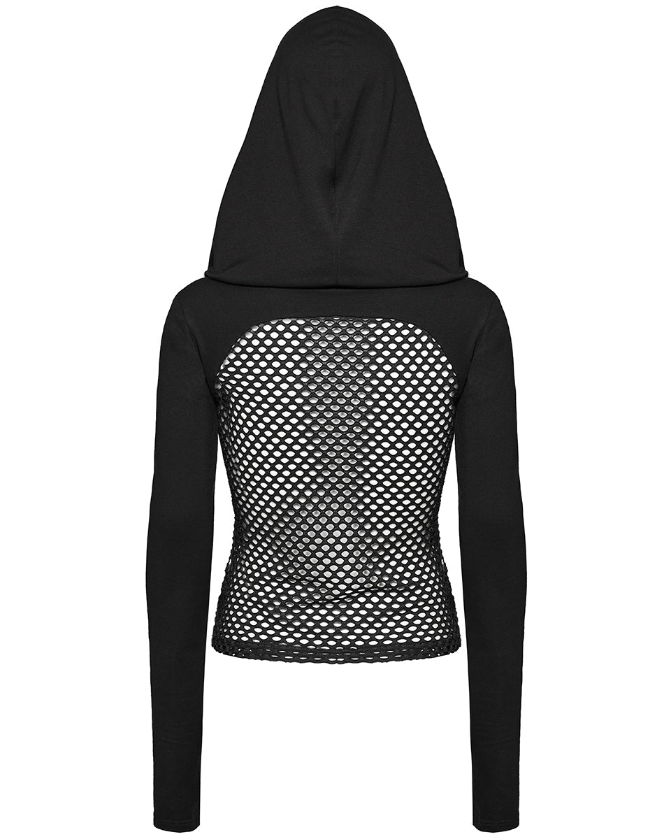 WT-916TCF Womens Fishnet Strapping Hooded Muffler Top