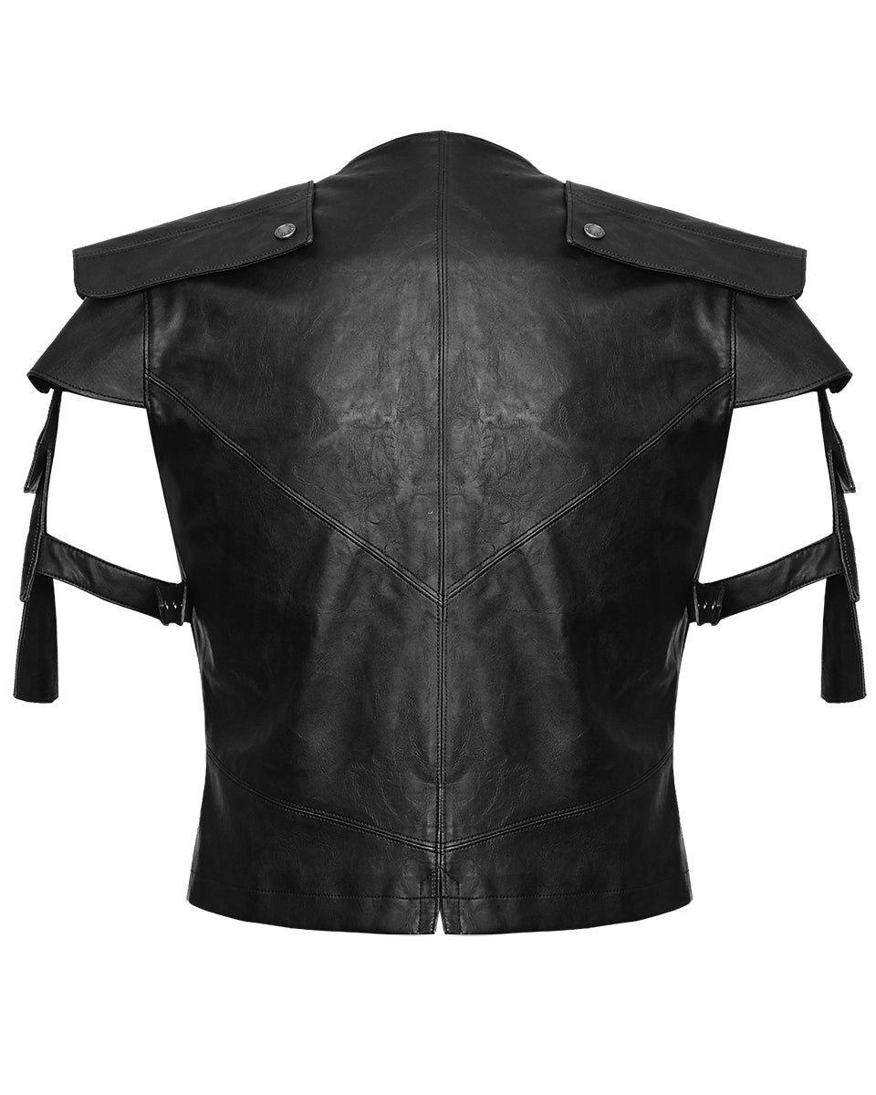 Y-632 Nightwatch Faux Leather Waistcoat Vest - Black