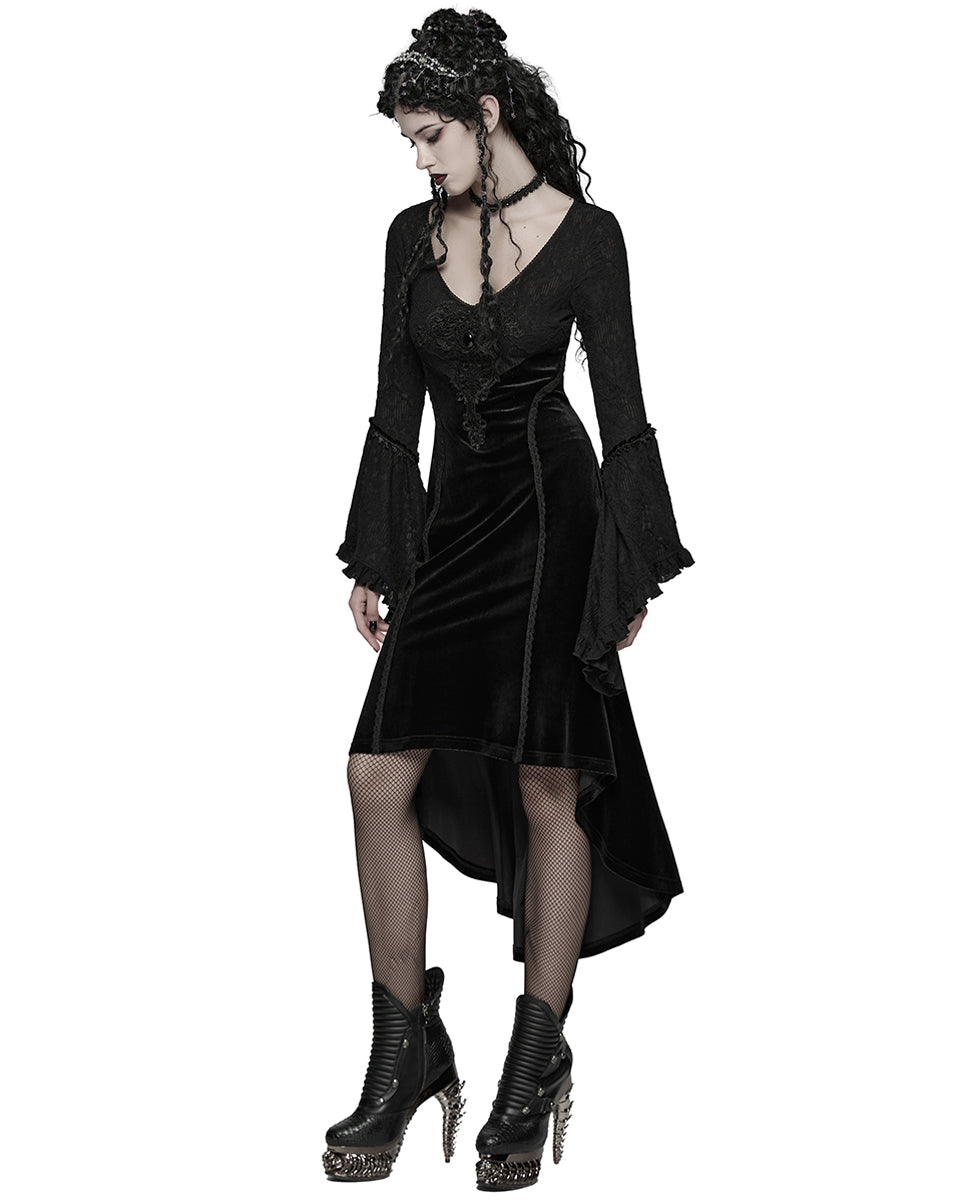 WQ-889LQF Womens Dark Gothic Velvet Applique Fishtail Dress