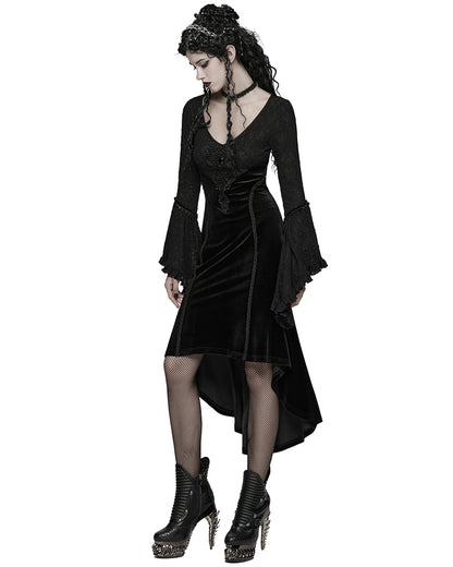 WQ-889LQF Womens Dark Gothic Velvet Applique Fishtail Dress