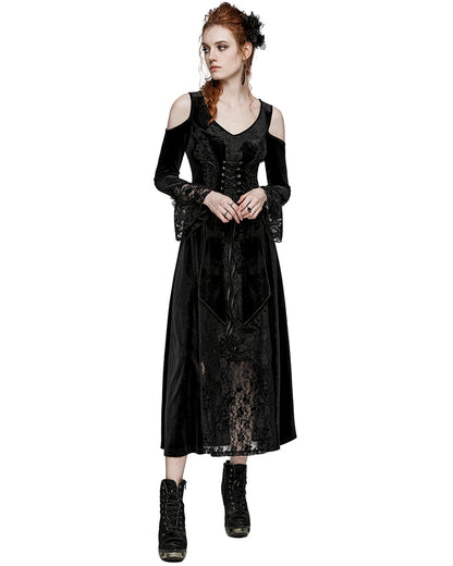 PR-DQ-664LQF-BKF Gorgeous Baroque Gothic Velvet & Lace Maxi Dress - Extended Size Range