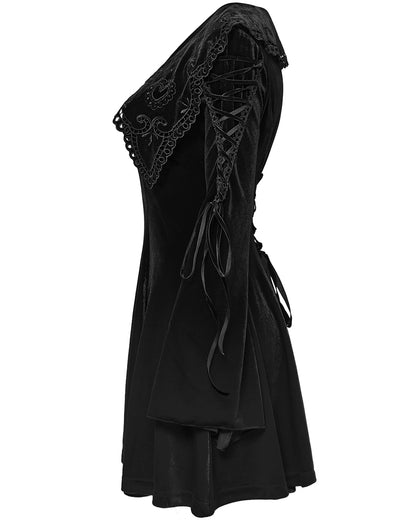 WQ-770DQF Womens Gothic Velvet Mini Dress With Oversize Embellished Collar - Black