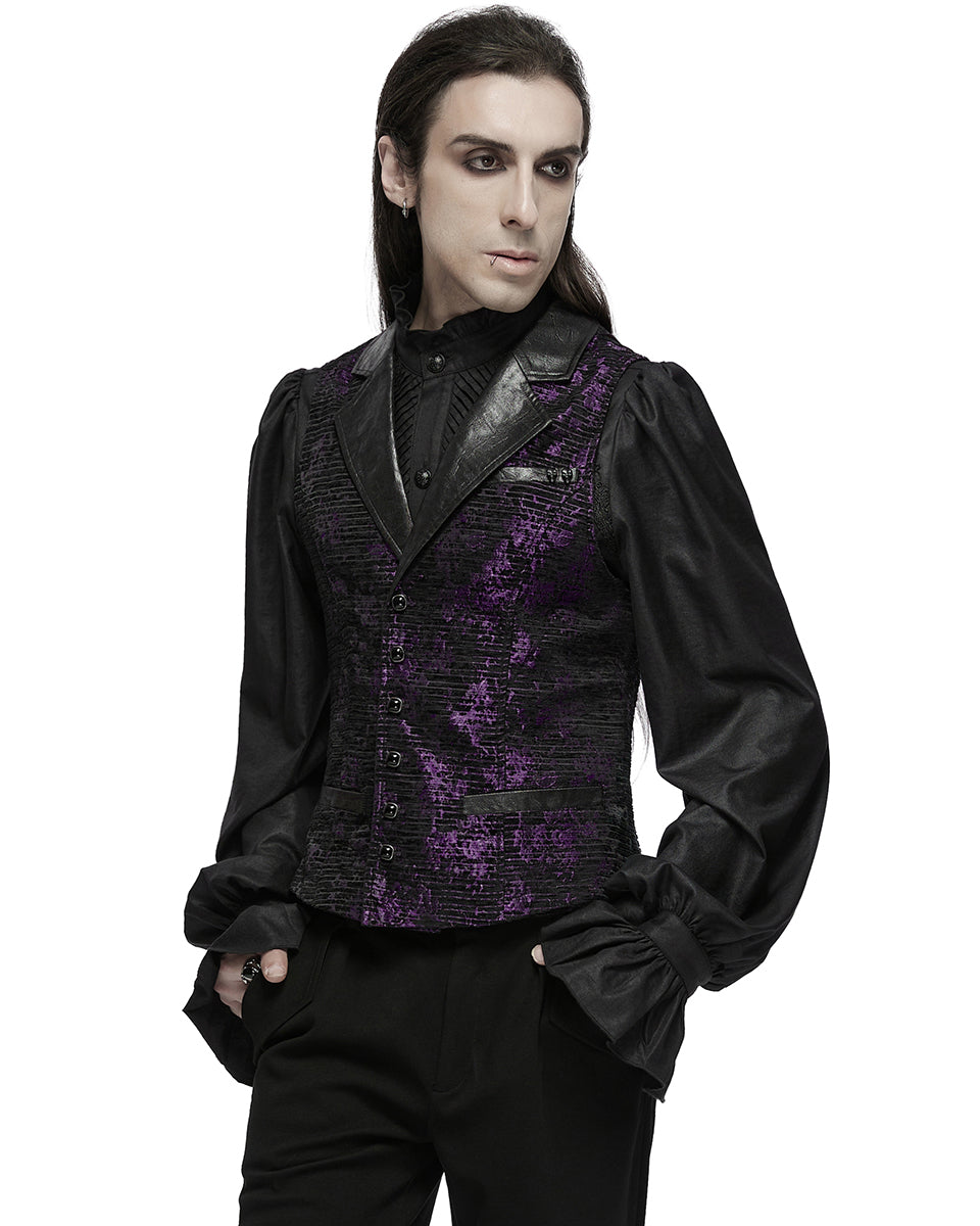 WY-1698MJM Mens Dark Gothic Jacquard Waistcoat Vest - Purple & Black