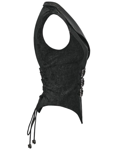 WY-1835MJF Womens Gothic Spliced Velvet & Faux Leather Asymmetric Waistcoat Vest