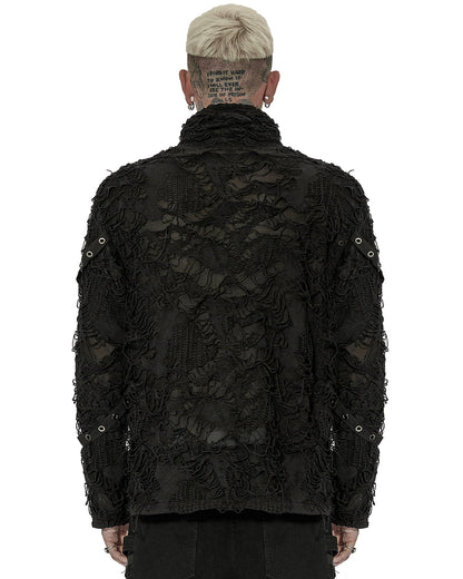 Punk Rave Mens Dystopian Cyberpunk Shredded Mesh Panelling Top