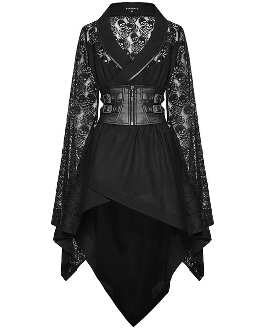 WY-1581XCF Womens Dark Gothic Skull Lace Belted Kimono Dress Jacket