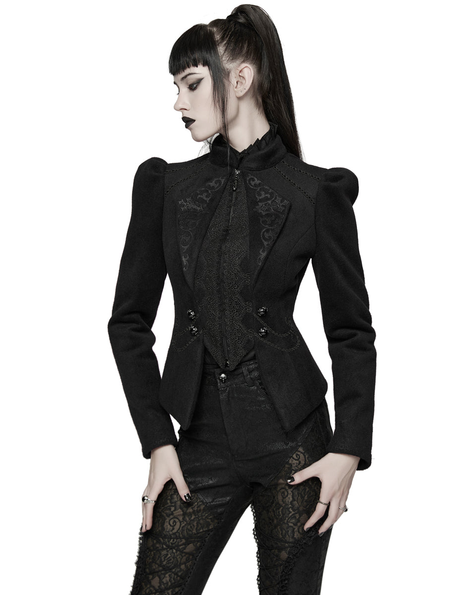 WY-1841EDF Womens Gothic Embroidered Victorian Woolen Riding Jacket