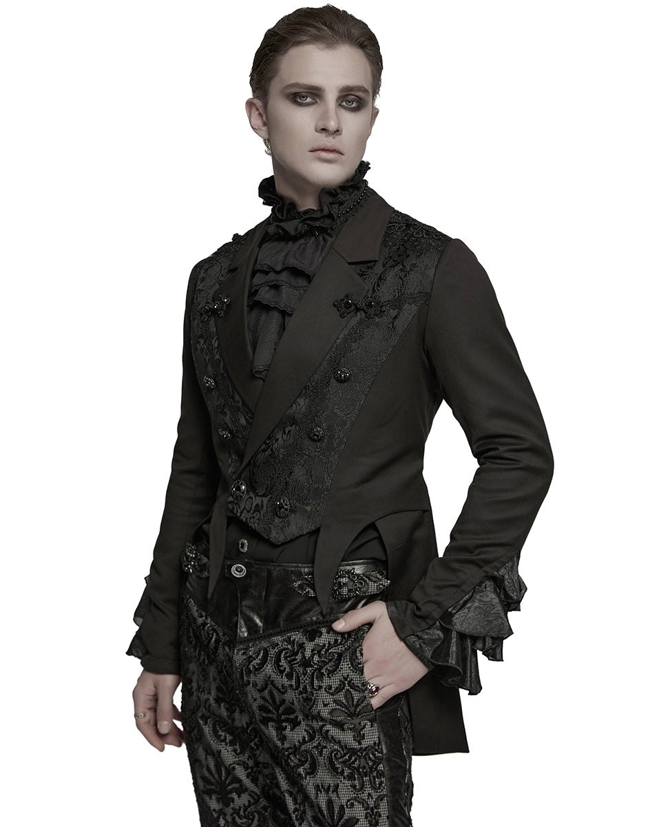 WY-1791LDM Mens Elegant Gothic Gentleman Embroidered Tailcoat Dress Jacket