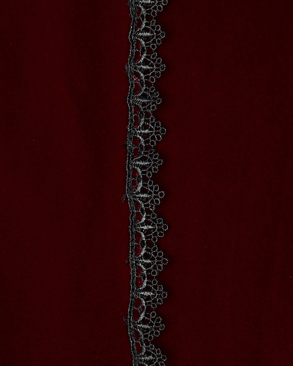 WQ-876BQF Womens Baroque Gothic Rose Embroidered Velvet Fishtail Skirt - Red & Black