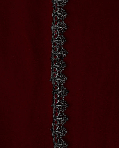 WQ-876BQF Womens Baroque Gothic Rose Embroidered Velvet Fishtail Skirt - Red & Black