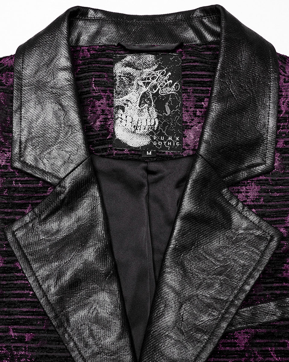 WY-1698MJM Mens Dark Gothic Jacquard Waistcoat Vest - Purple & Black