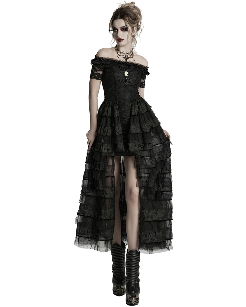 WQ-754LQF-BKF Womens Long Gothic Steampunk Cameo Prom Wedding Dress