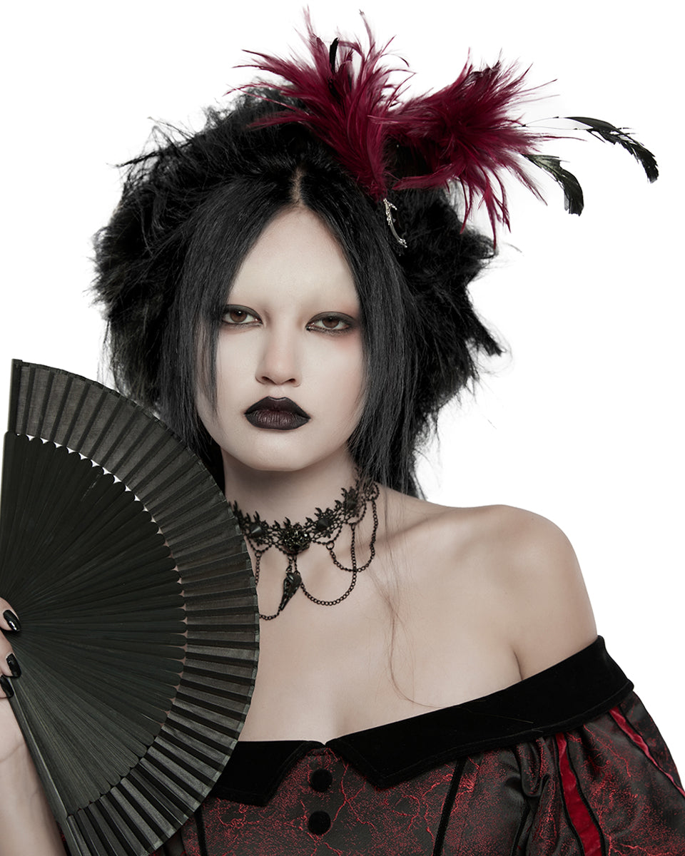 WS-683LHF Womens Gothic Hair Barette With Red Feathers