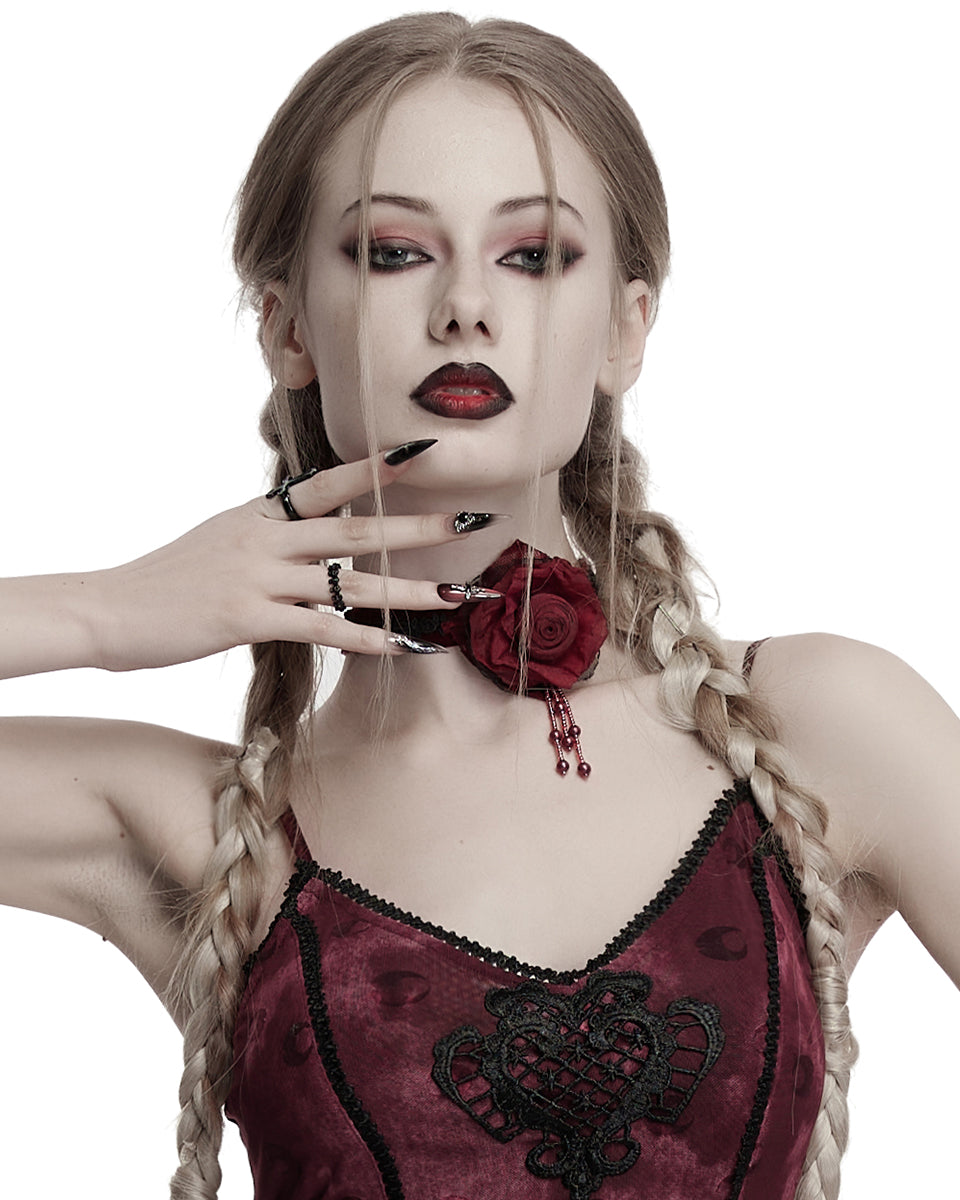 OS-760LHF Daily Life Womens Gothic Burning Rose Choker Collar Necklace - Red