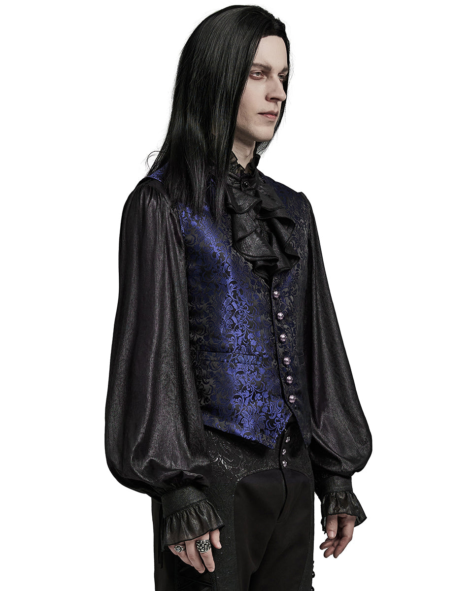 WY-1623MJM-BKBLM Mens Gothic Aristocrat Formal Jacquard Waistcoat Vest - Blue