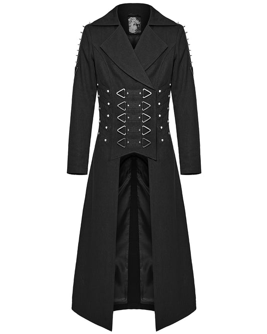 WY-1609XCM-BKM Mens Long Industrial Gothic Punk Studded Trench Coat