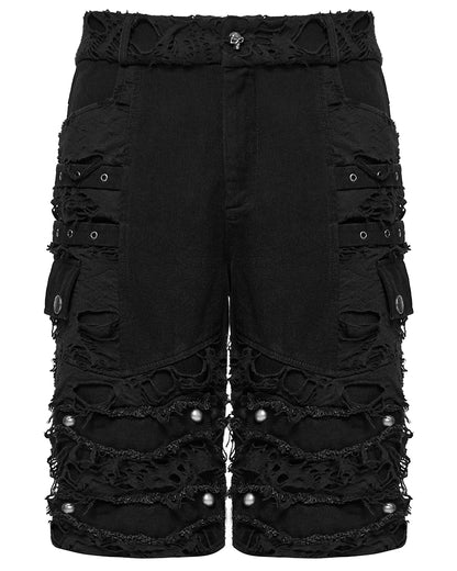 WK-733XDM-BKM Mens Apocalyptic Punk Studded & Shredded Cutoff Shorts