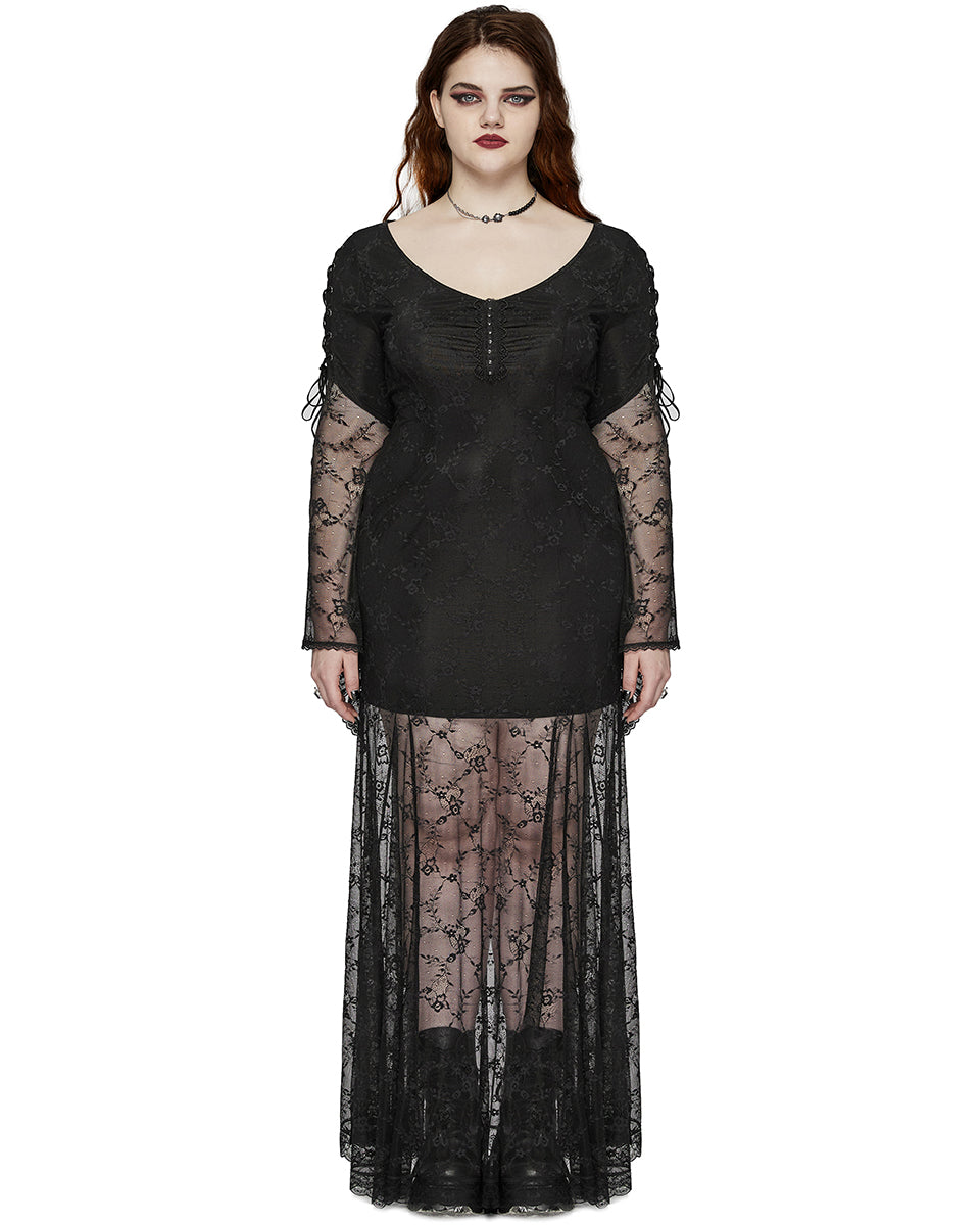 DQ-725LQF Plus Size Womens Gothic Layered Lace Maxi Dress