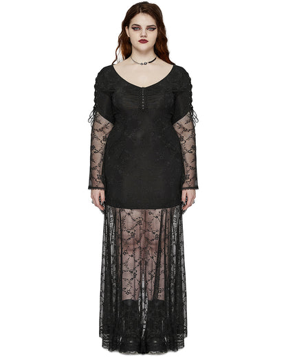 DQ-725LQF Plus Size Womens Gothic Layered Lace Maxi Dress