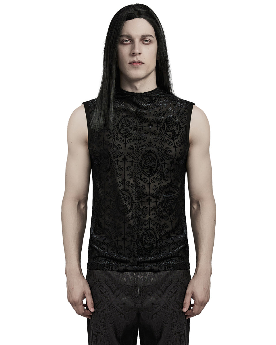 WT-909BXM-BKM Mens Gothic Skull Cameo Mesh Tank Top Vest