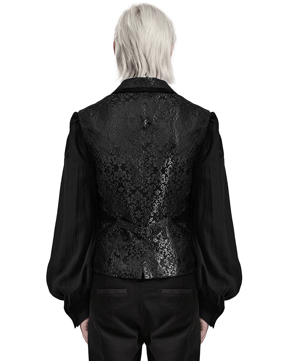 PR-WY-1549MJM-BKM Mens Gothic Aristocrat Damask Jacquard Waistcoat Vest - Black