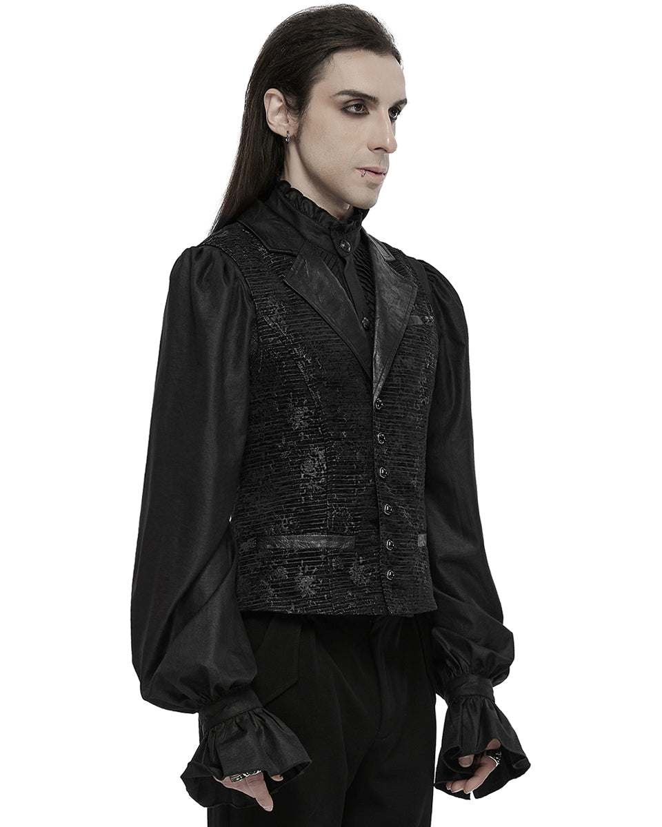 WY-1698MJM Mens Dark Gothic Jacquard Waistcoat Vest - Black