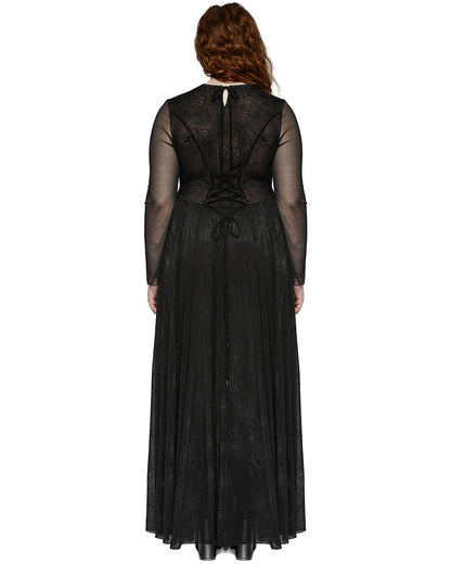 DQ-738LQF Plus Size Womens Gothic SpiderWeb Mesh Snakescale Maxi Dress