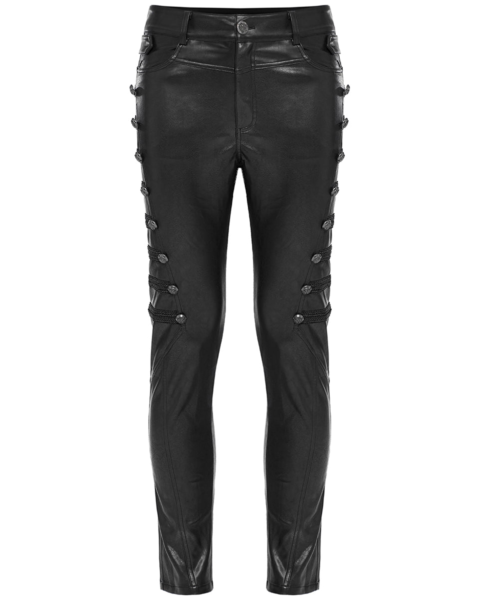 PR-WK-583PCM-BKM Black Parade Mens Faux Leather Military Pants