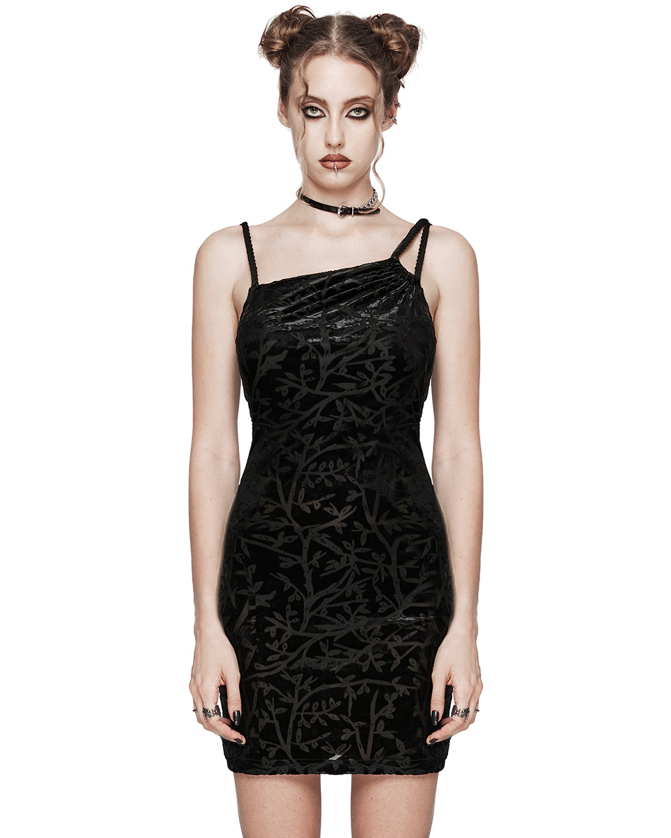 OQ-675LQF-BKF Daily Life Devore Velvet Gothic Slip Dress