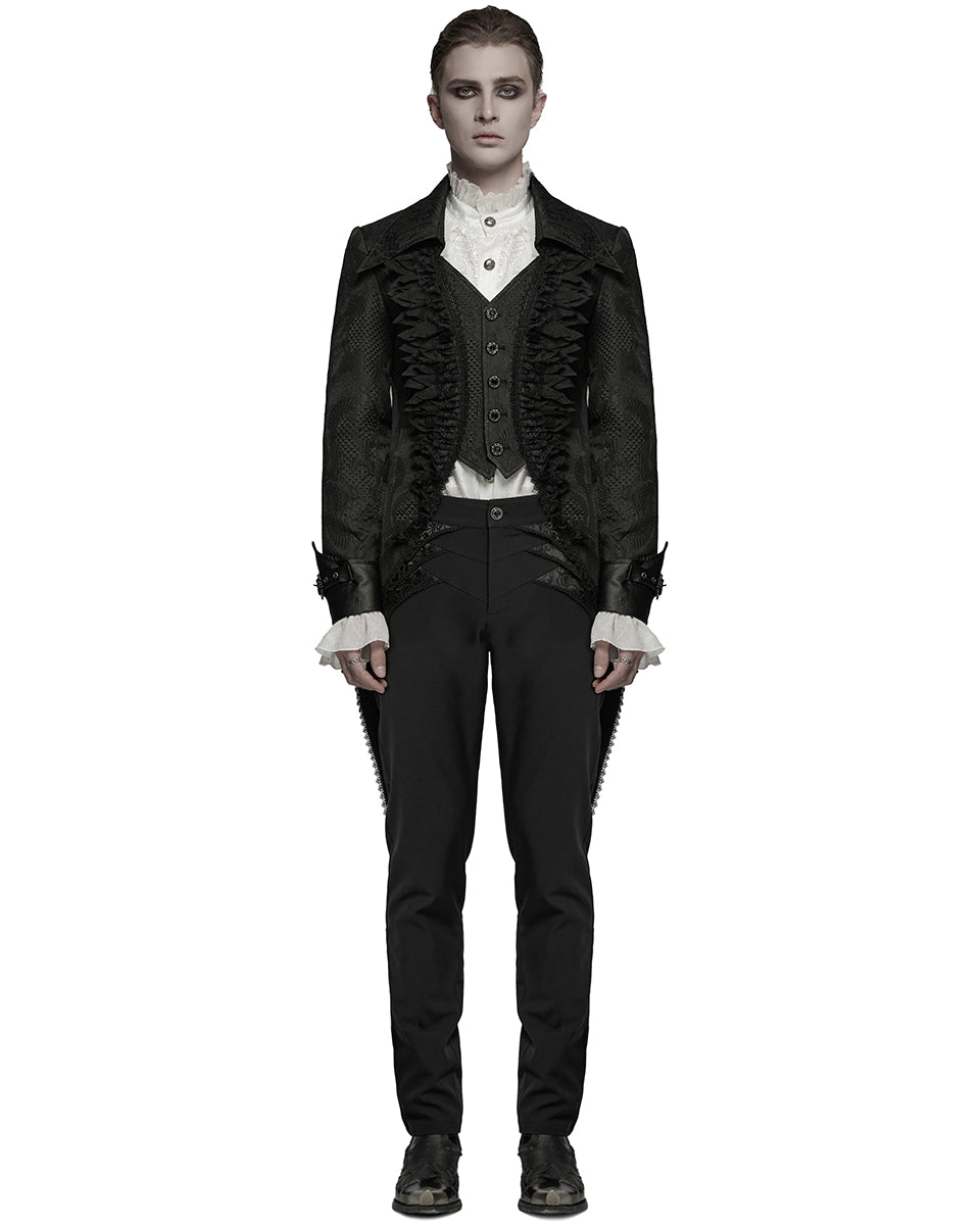 WY-1773XCM-BKM Mens Gothic Steampunk Embellished Jacquard Tail Coat Jacket