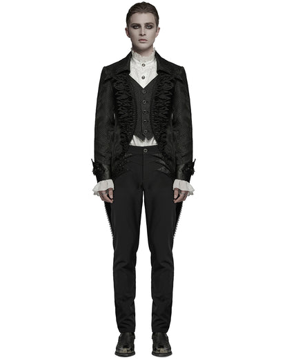 WY-1773XCM-BKM Mens Gothic Steampunk Embellished Jacquard Tail Coat Jacket