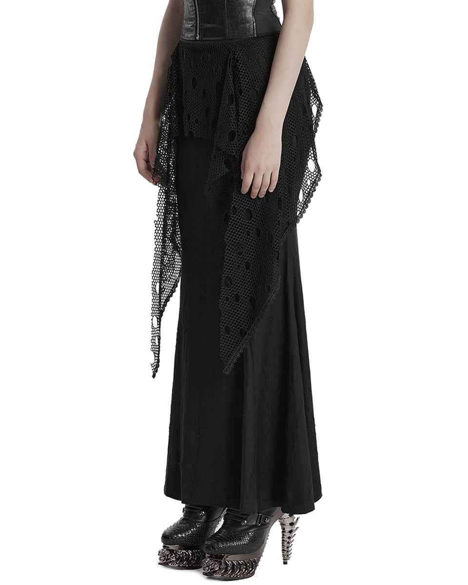 OQ-787BQF Daily Life Apocalyptic Gothic Broken Knit & Mesh Fishtail Maxi Skirt