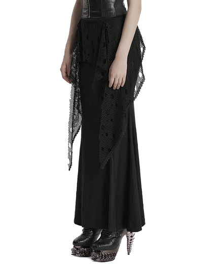 OQ-787BQF Daily Life Apocalyptic Gothic Broken Knit & Mesh Fishtail Maxi Skirt