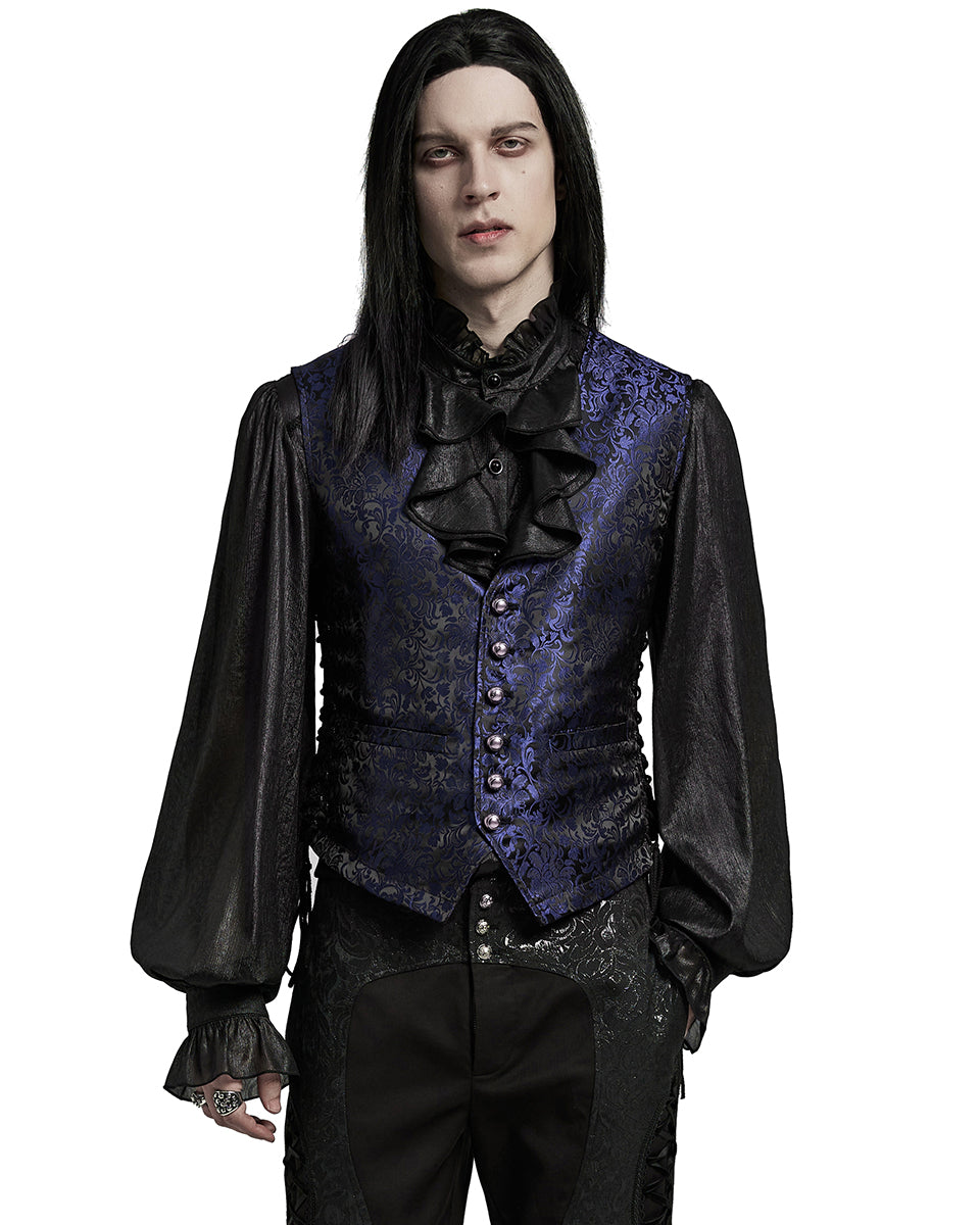 WY-1623MJM-BKBLM Mens Gothic Aristocrat Formal Jacquard Waistcoat Vest - Blue