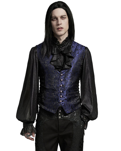 WY-1623MJM-BKBLM Mens Gothic Aristocrat Formal Jacquard Waistcoat Vest - Blue