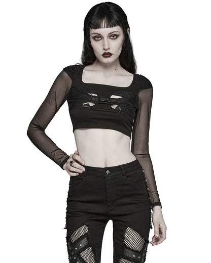 WT-850TCF Womens Apocalyptic Cyberpunk Gothic Broken Knit Top