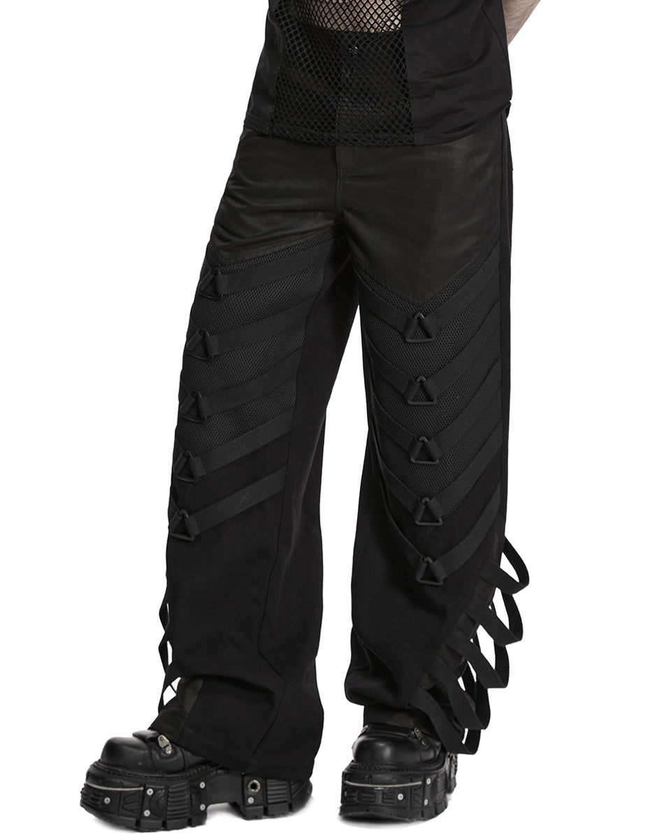 PR-WK-796XCM-BKM Mens Dark Gothic Cyberpunk Wide-Leg Strapping Pants