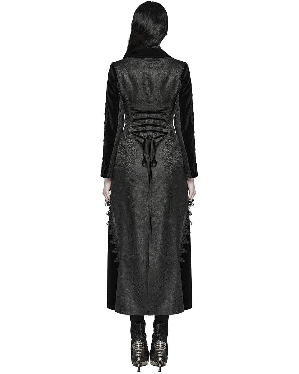 WY-1577XCF-BKF Womens Long Gothic Velvet & Jacquard Court Coat